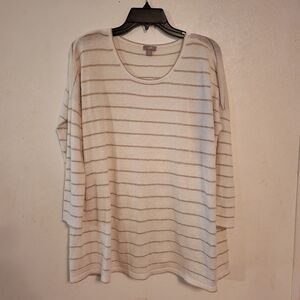 J. Jill Tunic Sweater Oversized Cream Gold Metallic Striped Wool Angora S XS